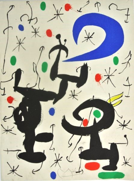 Joan Miro (1893-1983) Original Signed Lithograph: Original signed color lithograph by Joan Miro (1893-1983) executed on heavy-stock paper (probably Spanish). Signed lower middle in pencil. Edition size unknown. Approximate dimensions: 19 1/2 x 14 1/2