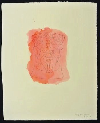 Rufino Tamayo (1899-1991) Original Watercolor: Original watercolor with pencil on off-white wove paper, untitled (Mask), attributed to Rufino Tamayo (1899-1991). Signed in pencil, lower right, and dated '78. 18 3/8 x 14 5/8 inches. Very good condi
