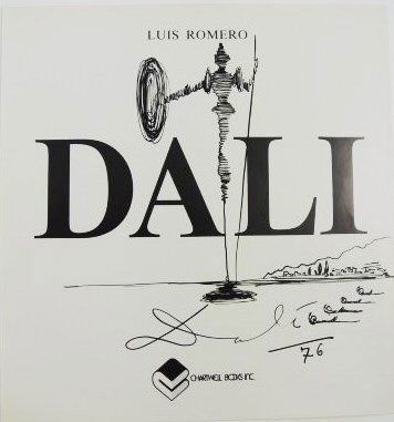 Salvador Dali (1904-1989) Ink Drawing: Original black ink drawing executed on the title page of "Dali," by Luis Romero, attributed to Salvador Dali (1904-1989). Signed and dated '76. Good condition overall. 10 1/2 x 9 7/8 inches. Currently
