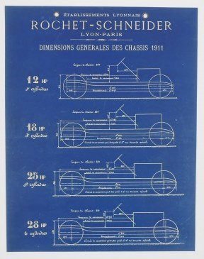 1911 Automobile Chassis Spec Sheet: Rochet-Schneider. 10 5/8 x 8 1/4 inches. Very good condition. Unframed.