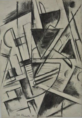 Lee Krasner (1908-1984) Charcoal On Paper: Original charcoal drawing on wove paper, untitled (abstract), by/attributed to Lee Krasner (1908-1984). Signed and dated '39. 16 3/4 x 11 5/8 inches. Very good overall condition (pin holes to each of