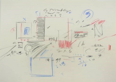 Cy Twombly (1928-2011) Pencil Drawing: Graphite and colored pencil drawing on fine Italian-watermarked wove paper, untitled, attributed to Cy Twombly (1928-2011). Signed upper center and dated "Nov. 14." Good overall condition (hinge remna