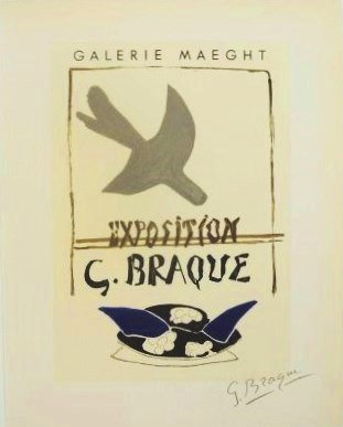 Georges Braque (1882-1963) Signed Lithograph: Color offset lithograph printed in 1959 at the Impri Merie Nationale de France, by Mourlot Freres. After the poster by Georges Braque. Signed. Sheet size: 12 x 9 1/2 inches. Excellent condition. Unfra
