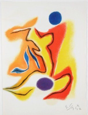 Gustave Singier (1909-1984) Signed Lithograph: Original lithograph by Gustave Singier (1909-1984), pencil signed and dated '74 lower right; presumably printed for the folio, Blason Du Corps Blesse and similar to an unsigned suite offered by our ga