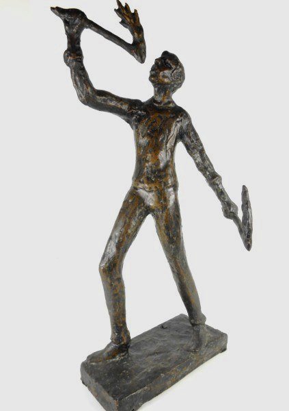 Victor Salmones (1937-1989) Bronze Figure: Bronze figure, magician or circus performer swallowing a flame, signed. H. 16 1/4 inches. Very good condition.