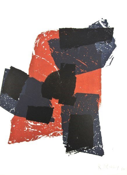 Raoul Ubac (1910-1985) Signed Color Lithograph: Color lithograph, untitled composition, by Raoul Ubac (1910-1985). Pencil signed, lower right. Printed in 1958 by Derriere Le Miroir. Text on reverse, as published. 15 x 11 inches. Excellent condition
