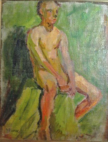 Niels Erik Lange (1890-1919) Oil Painting: Niels Erik Lange (1890-1919) oil painting, portrait study of a seated male youth. Signed. 17 x 13 1/2 inches. Framed dimensions: 20 x 16 1/2 inches.