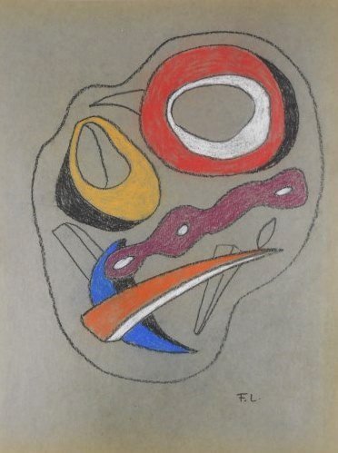 Fernand Leger (1881-1955) Pastel: Graphite and pastel on greyish paper, untitled abstract, attributed to/in the manner or style of Fernand Leger (1881-1955). Signed with the initials, lower right. 11 1/2 x 8 3/4 inches. Good condition