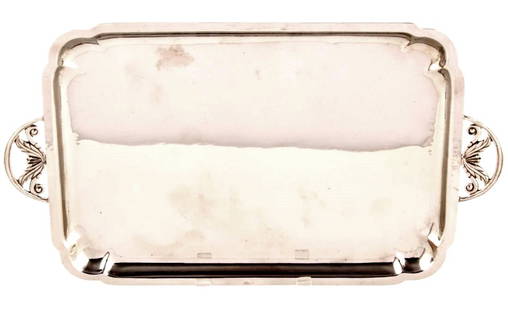 Hans Grag Cellini Craft Silver Tray: Silver tray by Hans Grag Studio Ware for Cellini Craft. Handwrought wartime silver on copper tray. Inscribed maker's mark and 1121. 17 1/4 x 10 1/2 inches. Excellent condition.