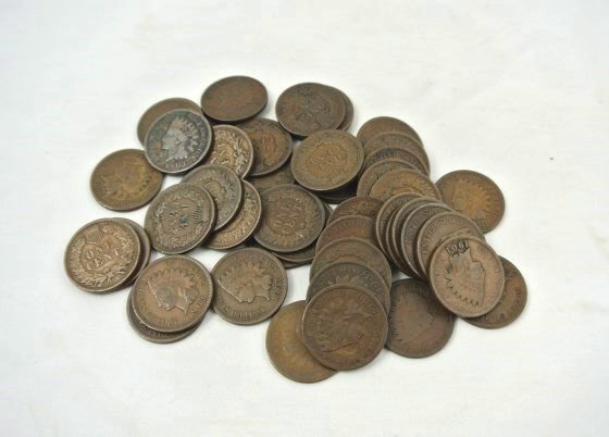 45 U.S. Indian Head Pennies: Group of 45 circulated U.S. Indian Head pennies, various dates and conditions.