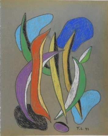 Fernand Leger (1881-1955) Pastel: Graphite and pastel on greyish paper, untitled abstract, attributed to/in the manner or style of Fernand Leger (1881-1955). Signed with the initials and dated '49, lower right. 11 1/2 x 9 1/4 inches.