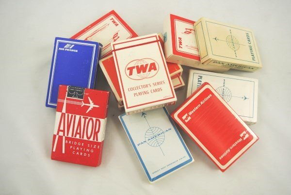 Vintage Decks Of Airline Playing Cards: Eleven decks of vintage playing cards manufactured for various airlines.