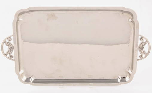 Hans Grag Silver Tray: Silver tray by Hans Grag Studio Ware for Cellini Craft. Handwrought silver on copper. Excellent condition. 17 1/4 x 10 1/2 inches.