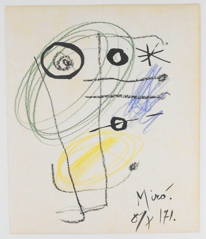 Joan Miro (1893-1983) Ink & Crayon Drawing (1 of 1)