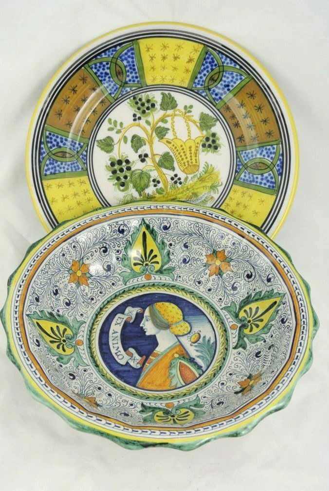 Italian Majolica Plate & Bowl, Ca. 1920 (1 of 2)