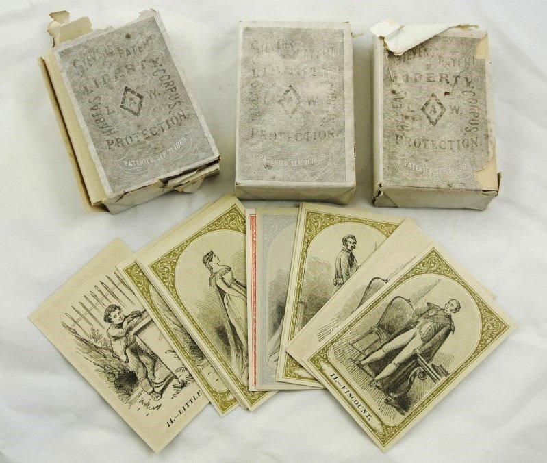19th Century Playing Cards: Three unused decks of 19th century playing cards. Provenance: Ex-collection Henri Bendel, NYC