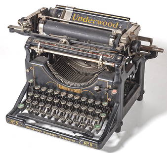 Underwood Standard Typewriter No. 5: Typewriter 1917, Gold lettering on black keys 14w x 12d x 9h