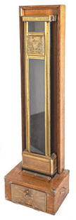 Cutler MFG. American US Mail Chute: Circa 1930's. Manufacturer's label. Bronze Brass, oak, glass. Size 22w x 11 1/2d x 39 1/2h