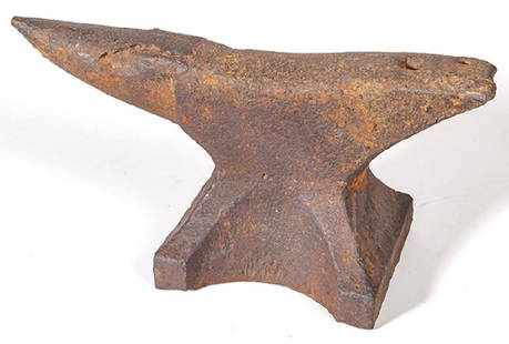 Fisher Anvil 1913: Heavy iron anvil. Branded Fisher mark to front, embossed eagle to one side, and illegible mark. Excellent patina, great character. 211 x 8 1/2d x 10 1/2h