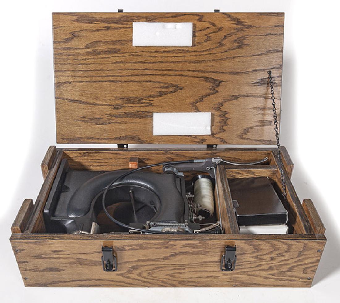 The Tipmann "Boss" Hand Stitcher: Like new sewing machine in original wood crate, specifically designed to sew leather. Tippmann Industrial Products, Inc. Fort Wayne, Indiana Model # HS Serial # 3900 Size 25 1/2w x 14 1/2d x 7 3/4h