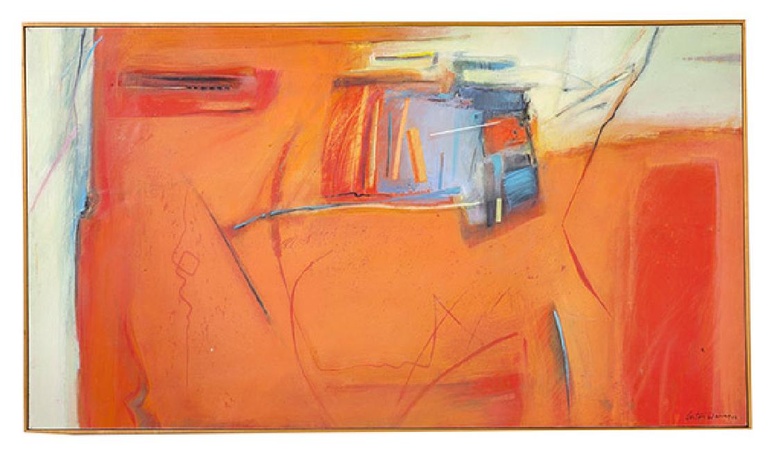 Anton Weiss Oil: Oil on canvas, colorful abstractation, signed LR and dated 1978 30 x 54 sight