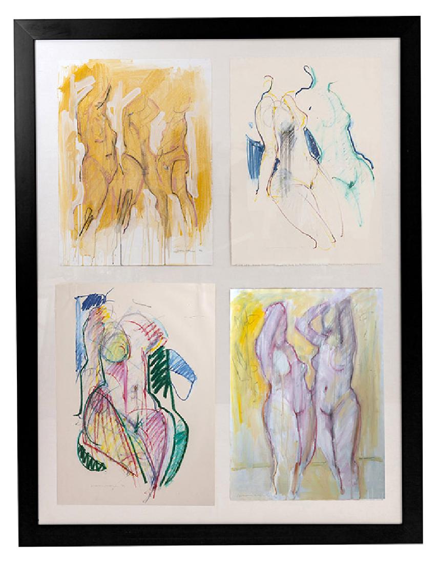 Jack Meanwell, Nudes, (Cincinnati): Four watercolors on paper, various shapes and colors. Dated 1994, 1983 and 1990. All signed. Size Each: 30 x 22 1/2, sight, frame 78 x 60