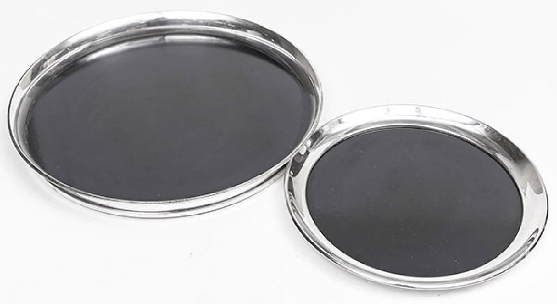 Donald Colflesh Serving Trays: Two serving trays, Gorham, 1970's Large tray marked Gorham terling and numbered 1064. Small tray, marked Gorham and numbered YC841 Size large 13 dia, small dia