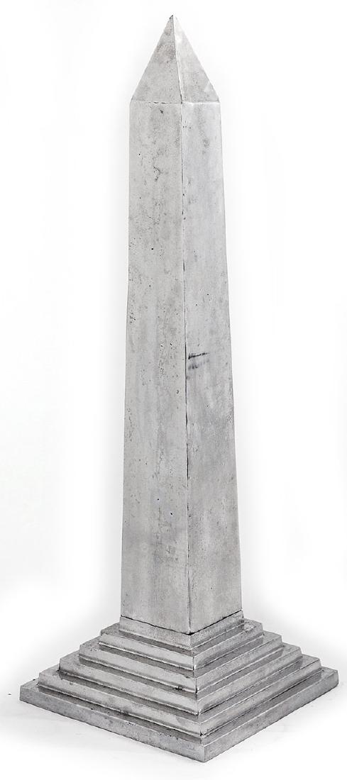 Arthur Court Obelisk: Polished aluminum obelisk, Arthur Court designs, 1980. Size 11 3/4w x 11 3/4d x 35h