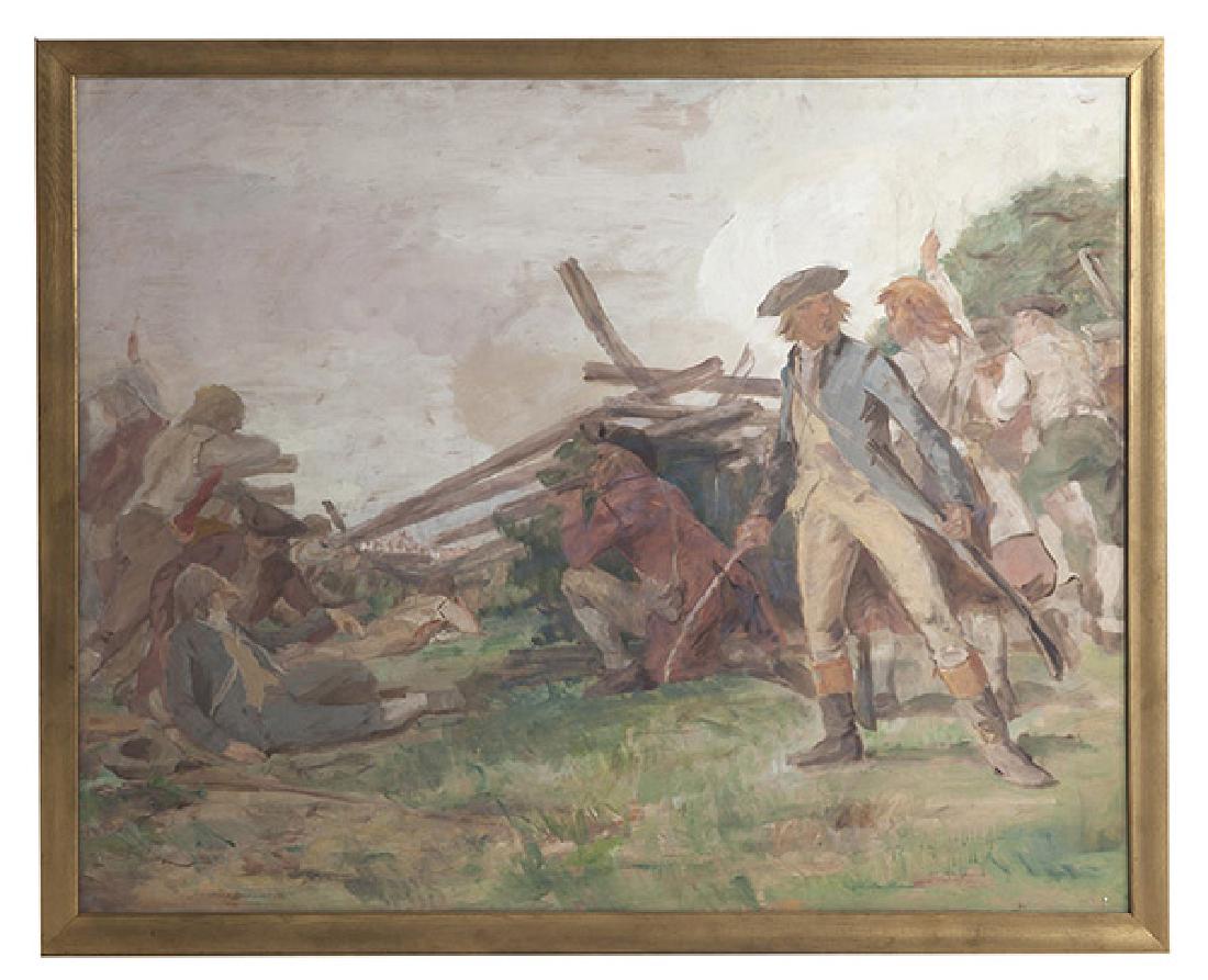 John Ward Dunsmore (1856-1945) Oil, (Mich, Mass,: Oil on board, Revolutionary War. Signed LL 39 1/4 x 49 sight