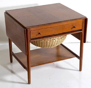 Hans H. Wegner Sewing Table: Sewing table. Model AT33. Andreas Tuck Denmark. 1960. Stained teak, stained oak, and cane 26 1/2w x 23d x 23 1/3h.