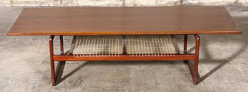 Grete Jalk (Attribution) Coffee Table: Coffee Table, Denmark,1960's. Teak, cane. 62w x 21 1/2d x 16 1/2"h