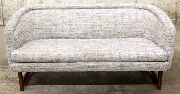 Folke Ohlsson Sofa: Sofa, Dux, Sweden. 1950's. Upholstery, walnut 61w x 27d x 27 1/2h