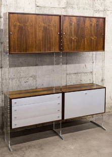 Poul Norreklit Select form Room Divider Wall Unit,: Finished on both sides. Georg Petersens Moblefabrik. A/S/3520 Farum 1970's. Lucite, Aluminum, and Rosewood (Gorgeous). 68w x 19d x 83h.