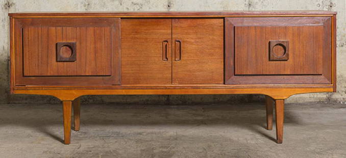 Ib Kofod Larsen (attribution) Credenza: "G" Plan credenza. Denmark. 1950's. Unusual form. 72w x 16d x 29h