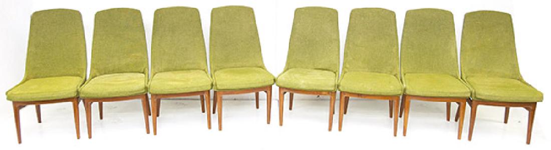 Danish Dining Chairs: Dining chairs. Set of eight. Designer unknown. 1960's. Teak and upholstery. 20 1/4w x 18 1/4d x 39h. Seat height 20h.