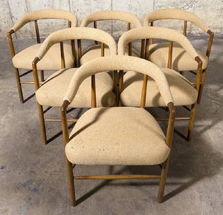 In the manner of Nanna and Jorgen Ditzel: Curve back dining chairs. Denmark. Set of six. 1950's. Beech and upholstery. 22w x 21d x 31 1/*2