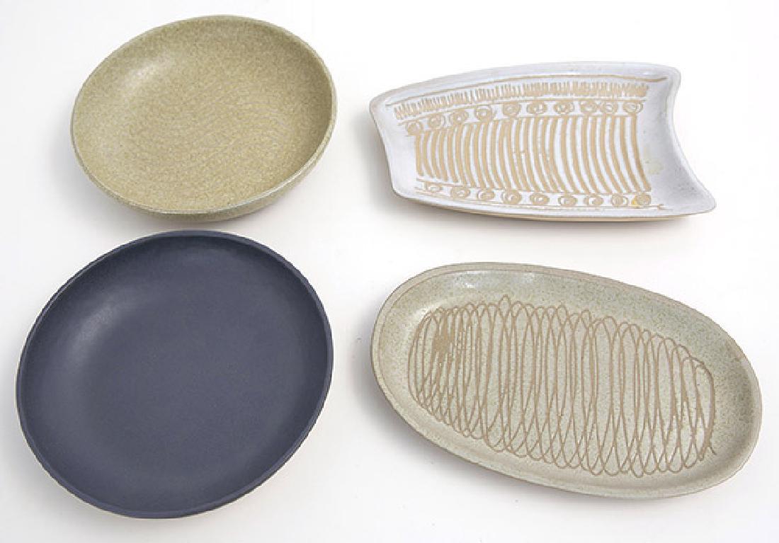 Gordon and Jane Martz Assembled Group: Four ceramic trays, Marshall Studios, Manufacturers mark to underside of each. Tray 10"w x 6"h