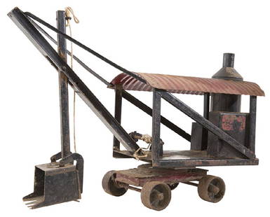 Buddy 'L' Steam Shovel: Toy steam shovel, circa 1930's. Pressed steel, partial decal and paint. 22 long.