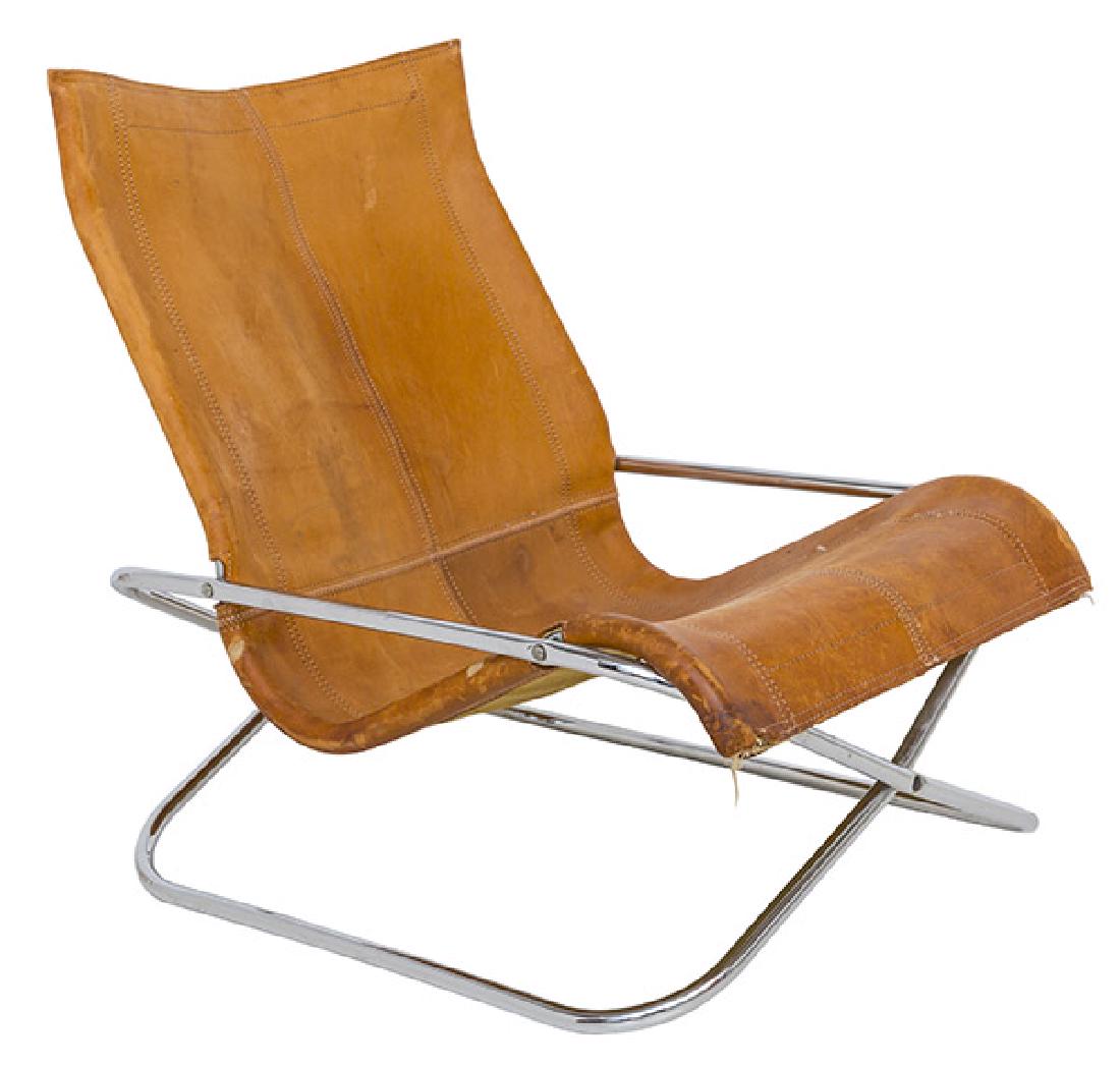 Takeshi Nii Lounge Chair: Folding chair. Japan, Jox Interni, 1958. Leather, tubular chrome. 24w x 27d x 33h (seat height 13).