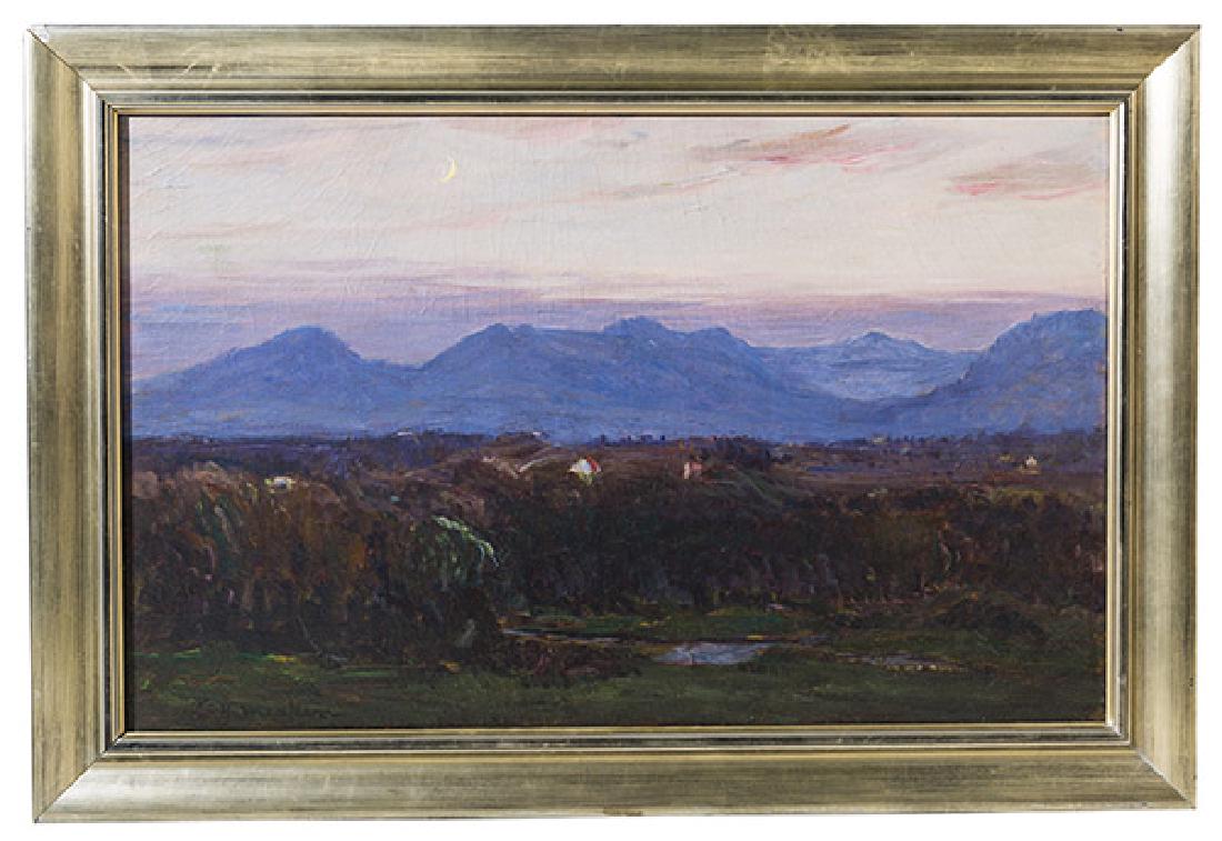 Lewis Henry Meakin (1850-1917) Oil: Oil on canvas. Night scene. Signed lower left. 21 x 33 sight.