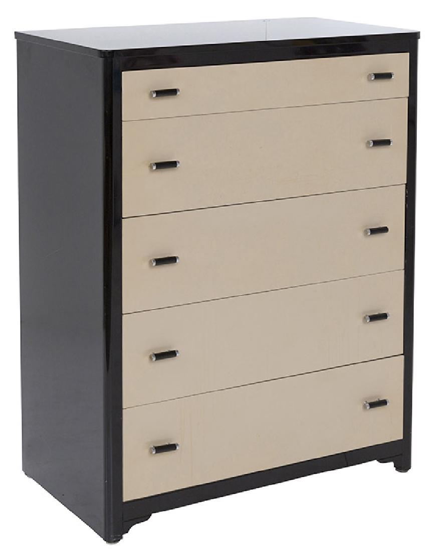 Norman Bel Geddes Chest: Chest. Simmons Furniture Co. 1950's. Original enameled steel. 33w x 77 1/2d x 37h.