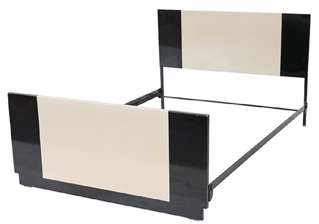 Norman Bel Geddes Bed: Double bed. Simmon furniture Co. 1950's. Original enameled steel. 53 1/2w x 77 1/2d x 46h.