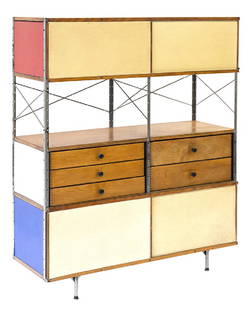 Charles & Ray Eames ESU 420-C: Charles & Ray Eames ESU 400-C. (47w x 17d x 58h). Eames storage unit 400-C, Herman Miller, 1952, birch plywood, lacquered Masonite, chrome-plated steel, fiberglass, birch, enameled steel. Literature;