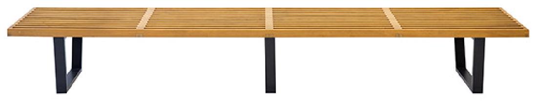 George Nelson and Associates Bench: Slat Bench (102 1/4 w x 18 1/2d x 14h), model 4992, Herman Miller, USA, 1952, birch, ebonized birch. Literature: George Nelson Architect, Writer, Designer, Teacher, Von Vegesack and Eisenbrand, ppg.