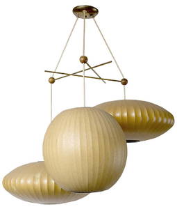 George Nelson & Associates Bubble Cluster Lamp: Bubble cluster lamp, model #B-3-740. Howard Miller Clock Company, USA, 1947/1950’s. Sprayed fiberglass over metal frame, steel, birch.