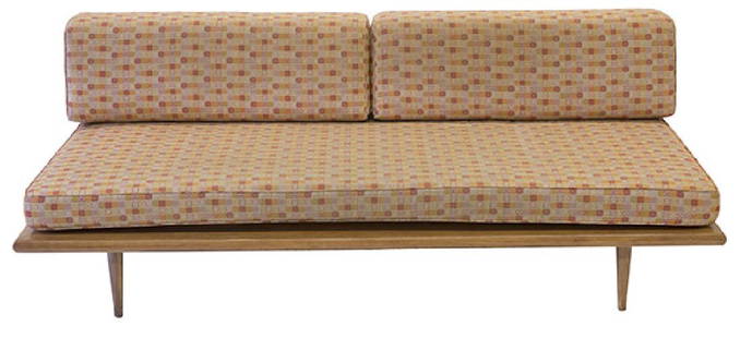 George Nelson & Associates Daybed: Daybed, model #5088. Herman Miller, USA, c. 1950. Upholstery, birch aluminum. 75 1/2w x 34d x 27 3/4h. Literature: The Herman Miller Collection, Nelson, ppg. 54.