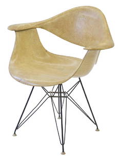 George Nelson & Associates Prototype Chair: DAF Cahir. Eiffel tower base. Herman Miller, 1958. Molded fiberglass, enameled steel, rubber, plastic. Original shock mounts. 24w x 18 1/2d x 14h.