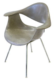 George Nelson & Associates Prototype Chair: Experimental DAF chair, "H" base. Herman Miller, 1958. Molded fiberglass, zinc, rubber, plastic. 29w x 19d x 30 3/4h.