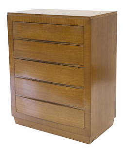 Eliel Saarinen Chest: Chest, Rway. Five drawers. 1940's. Mahogany, castors. 36 1/4w x 20 1/2d x 27h.