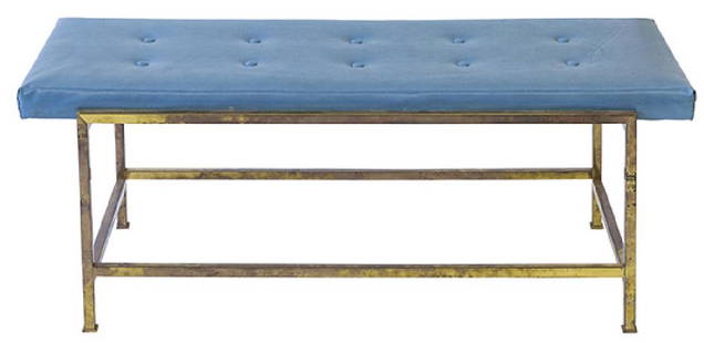 Edward Wormley Bench Model 5429: Bench. Dunbar, USA, 1950. Brass, vinyl. 45 1/2w x 17 1/2d x 17 1/2h.